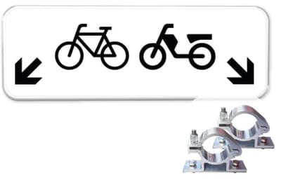 Parkeerbord Fietsen en Brommers - Weerbestendig Aluminium - 40x15 cm - Bevestiging: Met paalbeugels Ø48mm