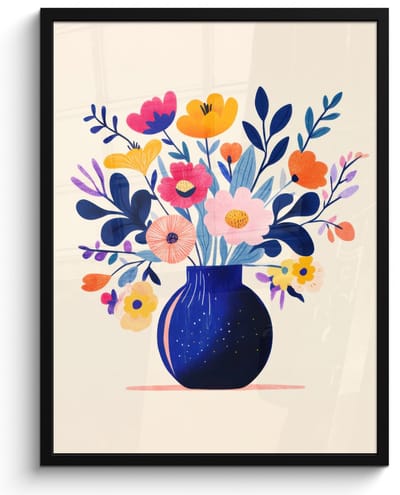 Poster in lijst - Fotolijst 50x70 cm - Posters - Vaas - Bloemen - Boeket - Posterlijst zwart - Decoratie - Wanddecoratie woonkamer - Muurdecoratie slaapkamer