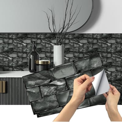 Jhubersproducts - Tegelstickers - Vintage tegelstickers - Zelfklevend en eenvoudig aan te brengen - Grijs - Decoratie voor keuken en badkamer - 12 stu