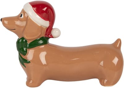 Clayre & Eef Kerstdecoratie Beeld Hond 15x5x11 cm Bruin Porselein