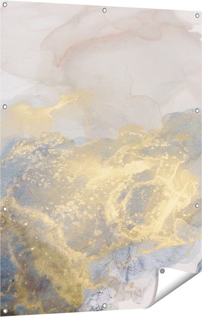Gards Tuinposter Abstracte Kunst van Grijze Gouden Marmer - 90x120 cm - Tuindoek - Tuindecoratie - Wanddecoratie buiten - Tuinschilderij