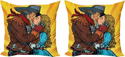 ABAKUHAUS Decoratieve kussenhoes in westerse stijl, 2-pack, Steampunk Robot, 40x40 cm, Geel en bruin