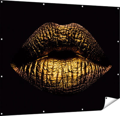 Gards Tuinposter Gouden Lippen - 150x120 cm - Tuindoek - Tuindecoratie - Wanddecoratie buiten - Tuinschilderij