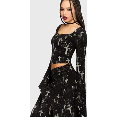 Killstar - Gothic Shirt met lange mouwen - Crux Obscura - Tenebris Chapel Top - S tot 4XL - voor Vrouwen - zwart-grijs