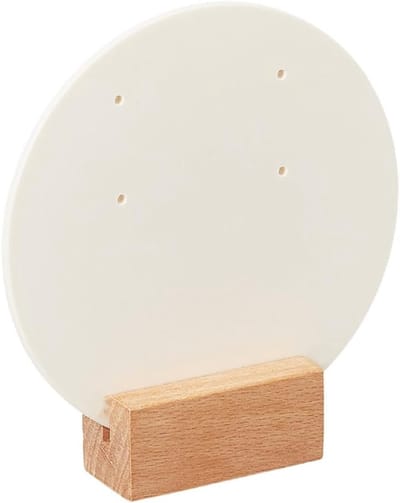 Oorbellenstandaard van acryl (4 stuks) met ronde witte houder, sieradenorganizer en houten sokkel voor een stijlvolle display van oorbellen en accessoires