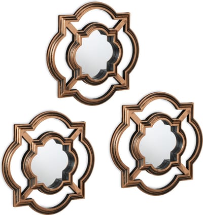 spiegel set van 3 - vintage - rond - Ø 25,5 x 25,5 cm - woonkamer - goud-zwart