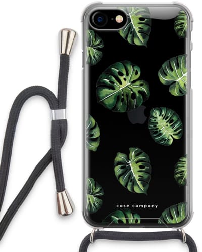 Case Company® - Hoesje met koord geschikt voor iPhone SE 2020 hoesje met Koord - Tropische bladeren - Telefoonhoesje met Zwart Koord - Bescherming aan alle Kanten en Over de Schermrand