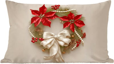 Sierkussens - Kussentjes Woonkamer - 60x40 cm - Deurkrans - Strik - Kerst - Rood - Groen