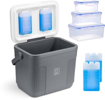 Brisby Grote Koelbox 22 Liter – Grijs – Tot 40 uur isolatie – 4 koelelementen vergrendeld in deksel – Ideaal voor camping en dagje uit – Frigobox