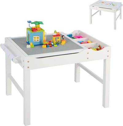2-in-1 Kindertafel met Omkeerbaar Tafelblad - Speeltafel met Opbergruimte en Papierrol voor Kinderen