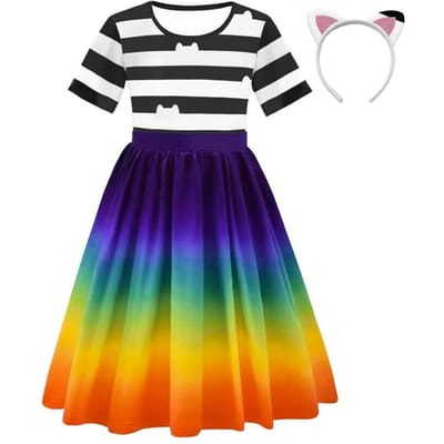 Gabby Poppenhuis Cartoon Kinderen Zwart-Wit Streep T-shirt+Rok+Tas Sets Kinderen Carnaval Gabby Katten Kostuum Feest Outfits 8J 100(2-3T)&Gabby Dollhouse blue