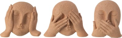 J-Line decoratie Gezicht Zien/Horen/Praten - polyresin - terracotta - 3 st.