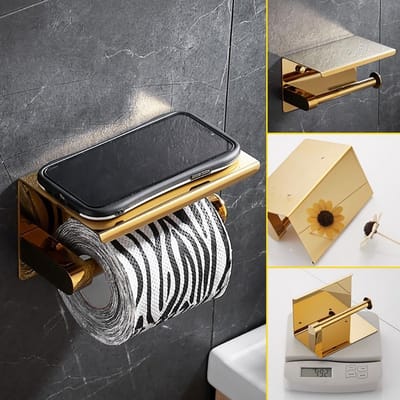 Toiletpapierhouder - Tissuedispenser Rolhouder - Badkamer Organisatie - Met Telefoonplank - 2794 x 1016 x 251 cm - Goud