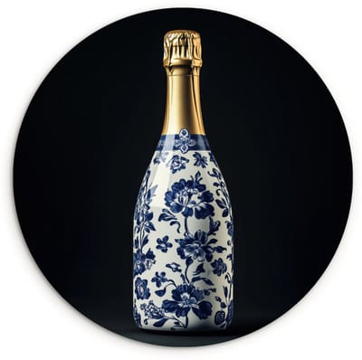WallCircle® Wandcirkel 60x60 cm - Muurcirkel Champagne - Bloemen - Goud - Chique - Muurdecoratie woonkamer - Wanddecoratie keuken - Kamer decoratie accessoires - Ronde schilderijen