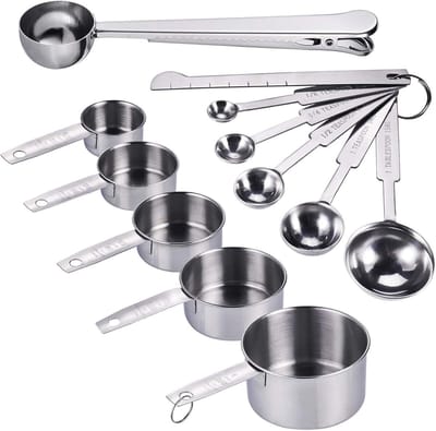 Famanu - Maatbekers set met deksel en mini maatlepels 15-delig, stapelbaar en BPA-vrij, voor vloeibaar en droog afmeten