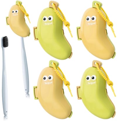 Dailygoods- Tandenborstel Set van 4 - Bananentandenborstelhouder met Tandpastadispenser - Draagbaar - Compact - Stevige Basis - Veiligheidswaarschuwing - Tandenborstelhouder