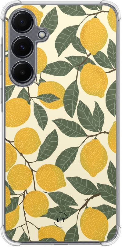 Shockproof hoesje - Geschikt voor Samsung Galaxy A35 - Citroenen - Extra sterke case - TPU/polycarbonaat - Natuur - Geel, Transparant