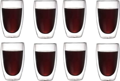 MONOO Dubbelwandige Glazen - Koffieglazen - Theeglazen - 450ML - 8 Stuks - Cappuccino Glazen - Latte Macchiato Glazen