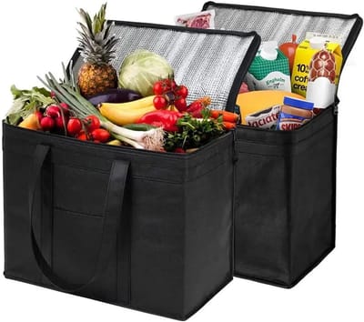 Pack of 2 Vouwbare Koeltas - Auto - 35 Liters - Camping Koeltassen met Versterkte Basis - Extra Stabiliteit - Ideaal als Winkel- en Picknicktas - Geïsoleerde Lunchtas - Zwart