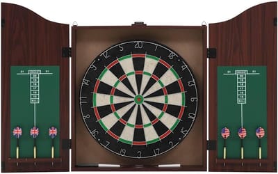 Dartbord met Kabinet - Dart Set - Spelplezier Thuis - Hoogwaardig Sisal - Inclusief 6 Darts - Bruin