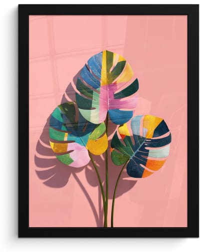 Poster in lijst - Fotolijst 30x40 cm - Posters - Bladeren - Geschilderd - Vlakken - Kleurrijk - Posterlijst zwart - Decoratie - Wanddecoratie woonkamer - Muurdecoratie slaapkamer