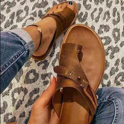 Sandalen voor Dames Orthopedische Hallux Valgus Corrector Pantoffels Leer Ring Teen Sandal Comfortabel Platform Platte Dames Schoenen s 43 39 brown