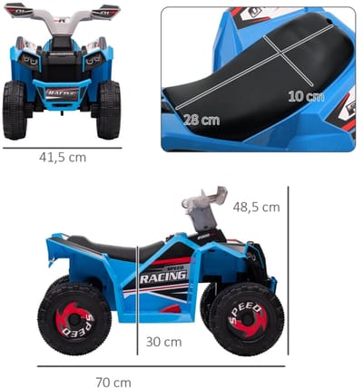 Blauw Metaal Elektrische Kinderauto 70x41.5x48.5cm Buiten 18-36 Maanden