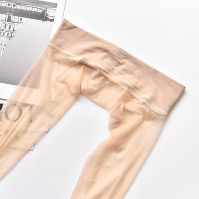 1DSilky Glanzend Naadloze Kousen Aurora Dames Zomer Zwart Sexy Olieachtig Naadloos Ultra-Dun Open Kruis Panty close crotch beige