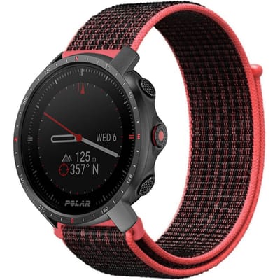 Strap-it Nylon smartwatch bandje - geschikt voor Polar Grit X / Grit X Pro / Vantage M / M2 / M3 / V3 - zwart/rood