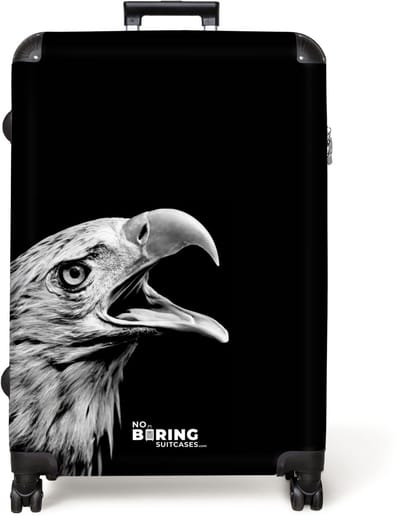 NoBoringSuitcases.com® - Koffer groot - Reiskoffer lichtgewicht - Roofvogels - Dieren - Zwart - Arend - Rolkoffer met 4 wielen - Grote trolley XL - 98 liter bagage