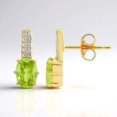 Cavill - Ovale Sfeen 1,699 ct & Zirkonen 0,171 ct - 925 Sterling Zilver Geelverguld - Elegante Dames Oorbellen - Madagaskar Sieraden