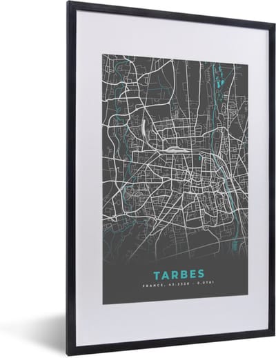 Fotolijst incl. Poster - Tarbes - Frankrijk - Plattegrond - Kaart - Stadskaart - 40x60 cm - Posterlijst