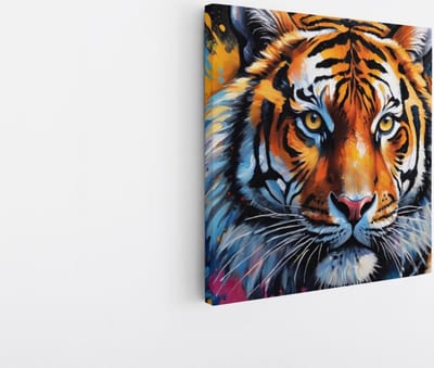 Saammp Canvas Schilderij - Kleurrijke Tijger - Verfspetters - Dieren - Abstract - 20x20 - Foto op canvas - Wanddecoratie - muurdecoratie Woonkamer - Slaapkamer decoratie - Canvas Print
