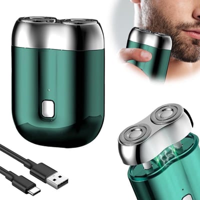 Baardtrimmer-baardtrimmer mannen-baard trimmer-Nieuw geüpgraded mini-scheerapparaat - USB-mini-scheerapparaat voor heren - Afwasbaar scheerapparaat met twee koppen - Oplaadbaar, waterdicht elektrisch scheerapparaat - groente- 7 x 5,3 x 2,3 cm