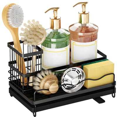 Spons houder voor Keuken Spoelbak Caddy Organizer met Afneembare Hoge Borstel Houder Roestvrij