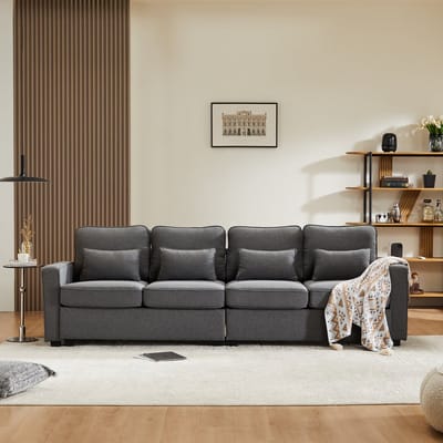 4-zits linnen bank - woonkamer en kantoor - 4-5 personen - 3 kleuren - opbergvakken in armleuningen - 4 lendenkussens - modern eenvoudig design