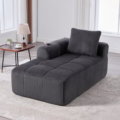 MODFU Compacte Bank - Zijvakken En Bekerhouders - Retro - Woonkamer - Ribcord - Donkergrijs - 158 X 93 X 61 Cm