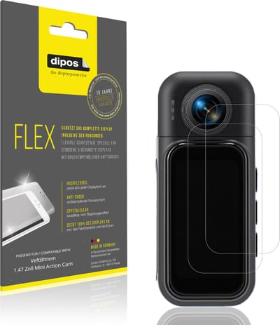 dipos – 2x Beschermfolie geschikt voor VeftBltrem 1.47 Zoll Mini Action Cam | 3D Full Cover Screenprotector | 100% Passend