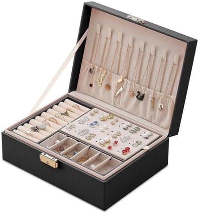 Dailygoods- Sieradenkistje Dubbellaags - Opbergkoffer voor Ringen/Oorbellen - Organizer voor Armbanden/Halskettingen - Grote Capaciteit - Hoogwaardig PU-Leer/Fluweel - Sieradenbox