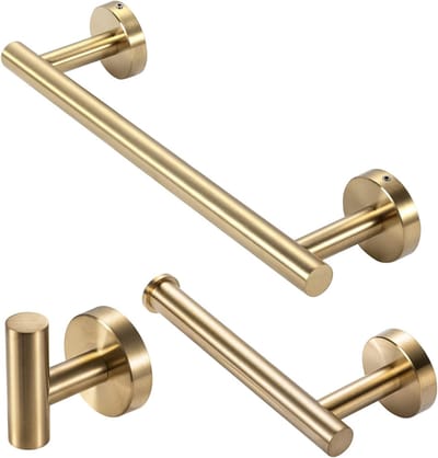 Gouden Badkameraccessoires Set met Handdoekhouders, Toiletpapierhouder en Badjas Haken van Roestvrij Staal, Wandgemonteerd, 30 cm Badstang