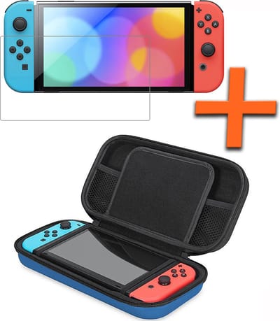Hoesje Geschikt voor Nintendo Switch Hoes Bescherm Case Hardcover Met Screenprotector - Hoes Geschikt voor Nintendo Switch Case - Blauw