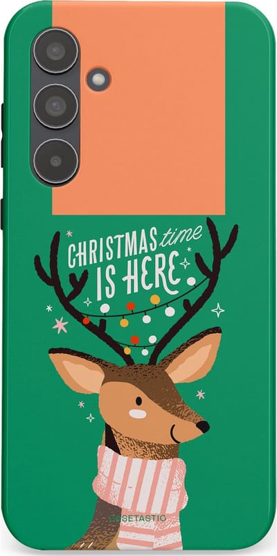Casetastic hoesje geschikt voor Samsung Galaxy A55 - Dubbellaagse bescherming - Rudolf het Rendier op het groen - Fashion Case - Turquoise Perzik Donkergroen