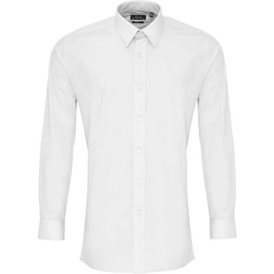 Premier Heren Poplin overhemd met lange mouwen (Wit)