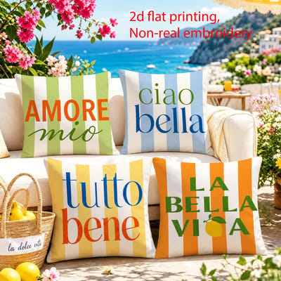 4 pièces housse de coussin rayée italienne « Ciao Bella » décoration de terrasse extérieure housse de coussin décoration de chambre à coucher maison taie d'oreiller 50x50cm