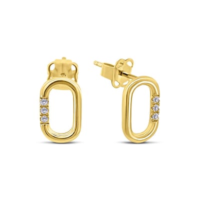 New Bling 9NBSAM-G230271 Gouden Oorknopjes Ovaal met Zirkonia - 8,9x5,5mm - 14 Karaat - Goud