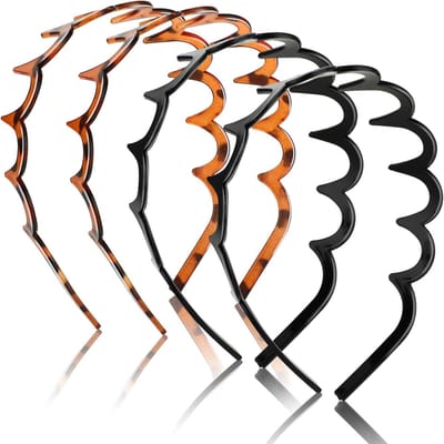 Zwarte Luipaardprint Haarbanden met Golfvormige Tanden - 4 Stuks, Elastisch en Antislip voor Perfecte Grip