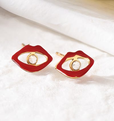 Lippen oorbellen met kristal | Stainless Steel