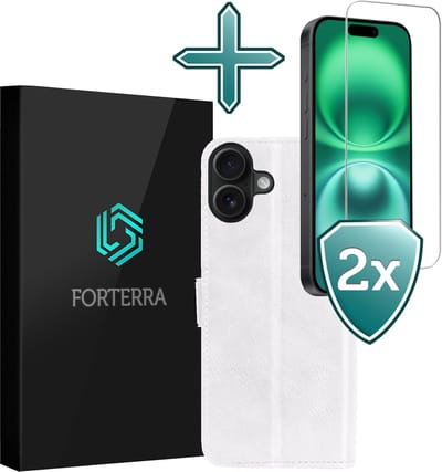 Hoesje Met 2x Screenprotector - Geschikt voor Apple iPhone 16 - Luxe Pasjeshouder - Flip Case - Bookcase Portemonee - Kunstleer Book Case - Flipcase Hoes - Book Cover - Walletcase - Portemonneehoes - Wit