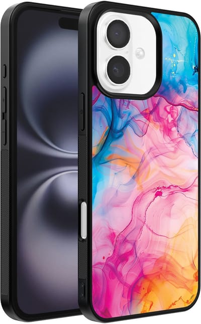 Smartphonica Telefoonhoesje Geschikt voor iPhone 16 Plus met Regenboog Acryl Marmer Opdruk - TPU Backcover Case Rainbow Acrylic Marble Design geschikt voor iPhone 16 Plus