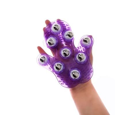 Massagehandschoen met 9 Massageballen – Handmatige Lichaamsmassage voor Spieren, Nek, Rug en Schouders, Ontspanning en Verzorging - Paars